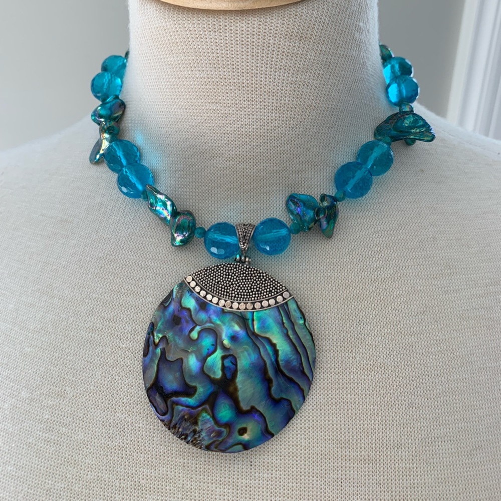 Lovely abalone and blue crystal necklace by Paulette